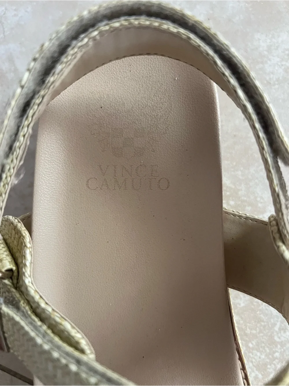 Vince Camuto Metallic Beige Woven Slide Sandals